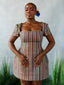 Tani Woven Raffia Dress half front view. Brown multicolour artisan raffia dress by For Style's Sake