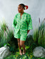 FSS Icon Print Linen Shorts Set in green. Kimono style shirt and shorts co-ord by For Style's Sake