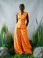 FSS Icon Print Linen Pants Set in orange. Sleeveless shirt and trousers co-ord with detachable belt by For Style's Sake