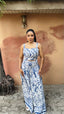 Print Linen Cropped Top & Skirt Set