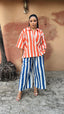 Mixed Striped Linen Shirt/Culotte Set