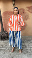Mixed Striped Linen Shirt/Culotte Set